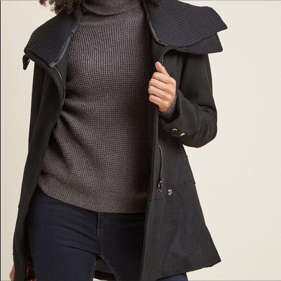 Modcloth Steve Madden Diagonal Alley Asymmetrical Black Wool Peacoat - Picture 3 of 17